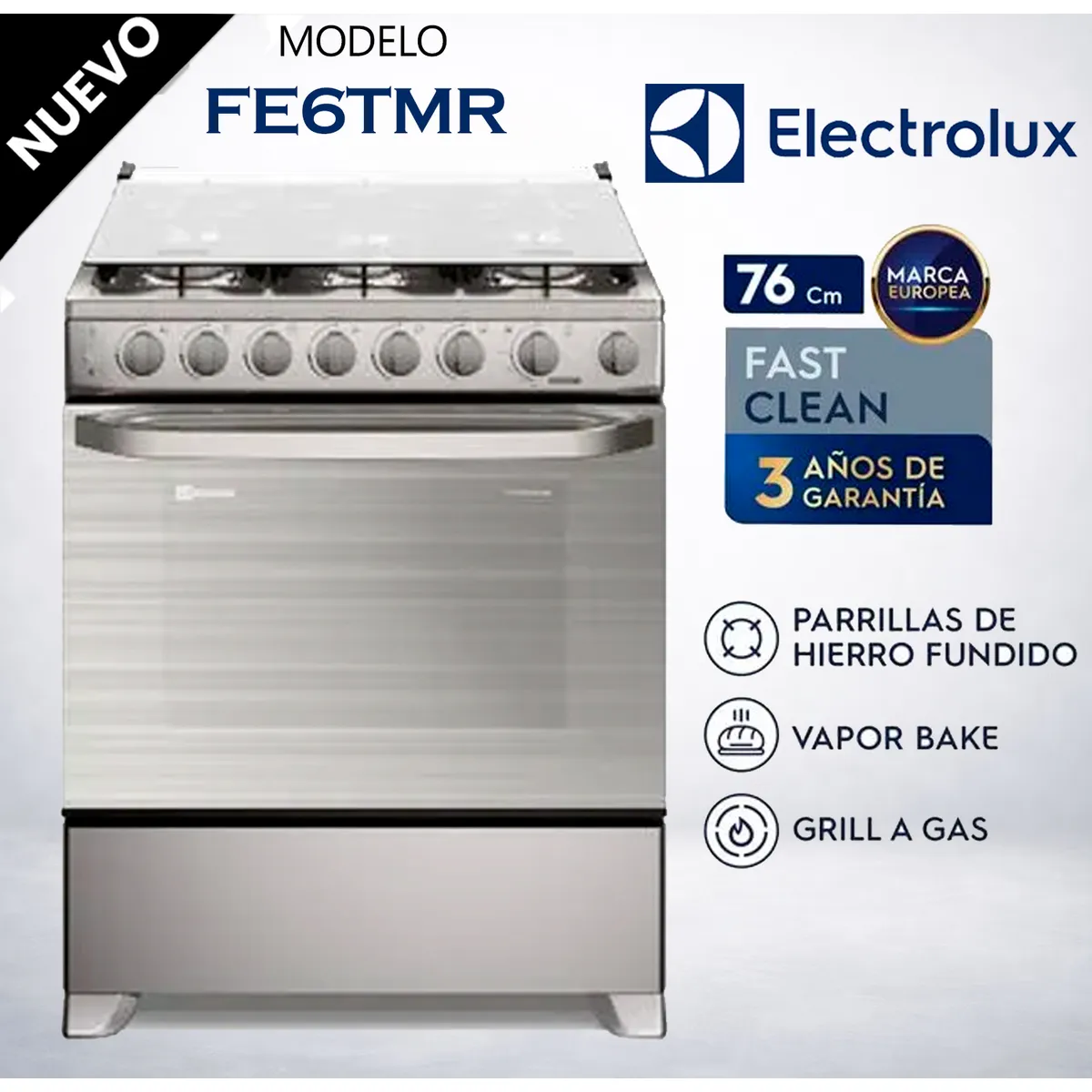 Electrolux - Cocina Electrolux 6 hornillas 76 cm Inox FE6TMR