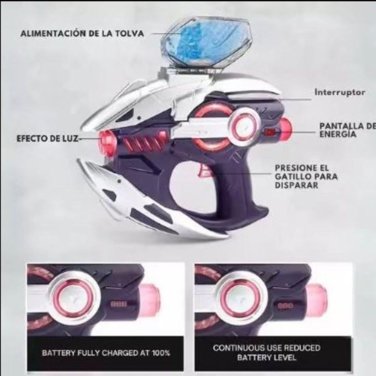 GENERICO - Pistola Futurista de Agua e Hidrogel Recargable 7.4V con 5000 Balines