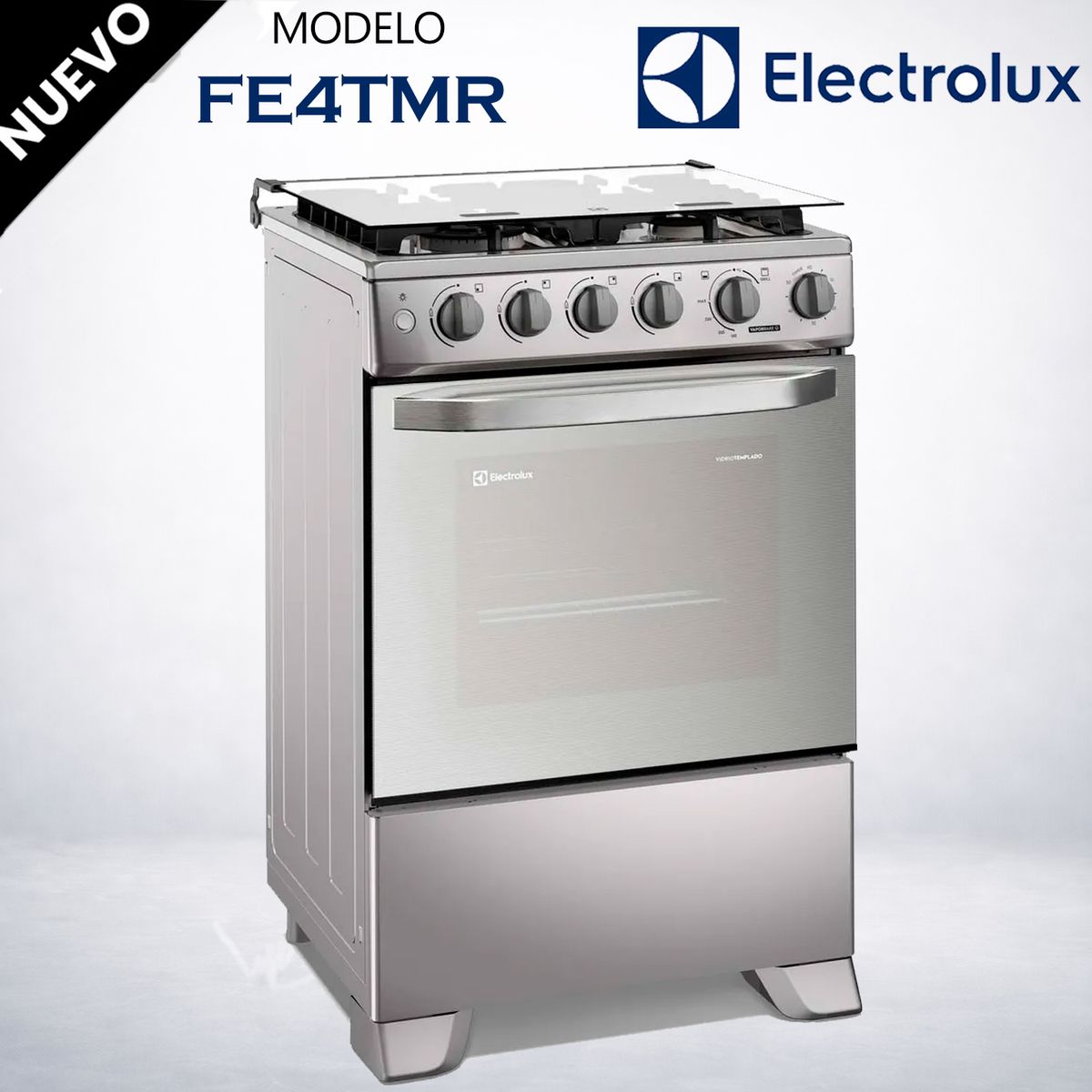ELECTROLUX - Cocina Gas 4 Hornillas VaporBake,Triple Llama, Grill 60cm FE4TMR