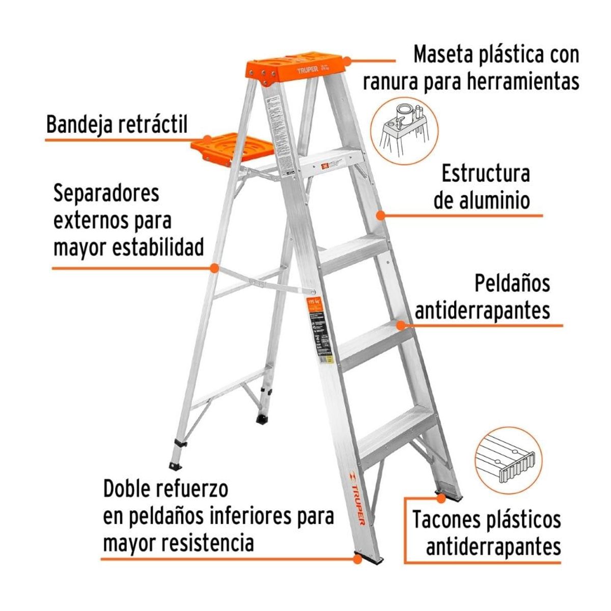 TRUPER - Escalera de Tijera Tipo Ll 4 Escalones y Bandeja 10264 Truper