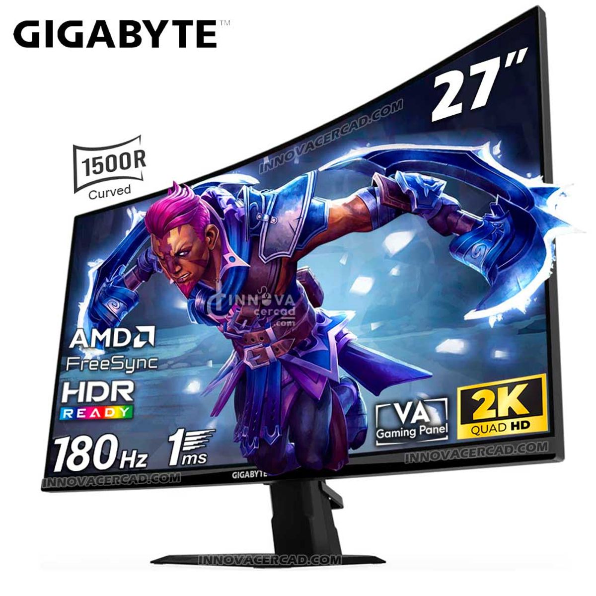 GIGABYTE - Monitor Gigabyte GS27QCA 27 QHD Curved 2K 2560x1440, 180Hz, 1ms, FreeSync, HDR Ready