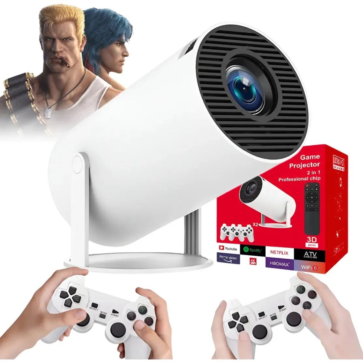 GENERICO - Proyector Gamer 4K M300 Max 2 en 1 con 2 Controles - Android, 3D, HDMI, WiFi, Bluetooth