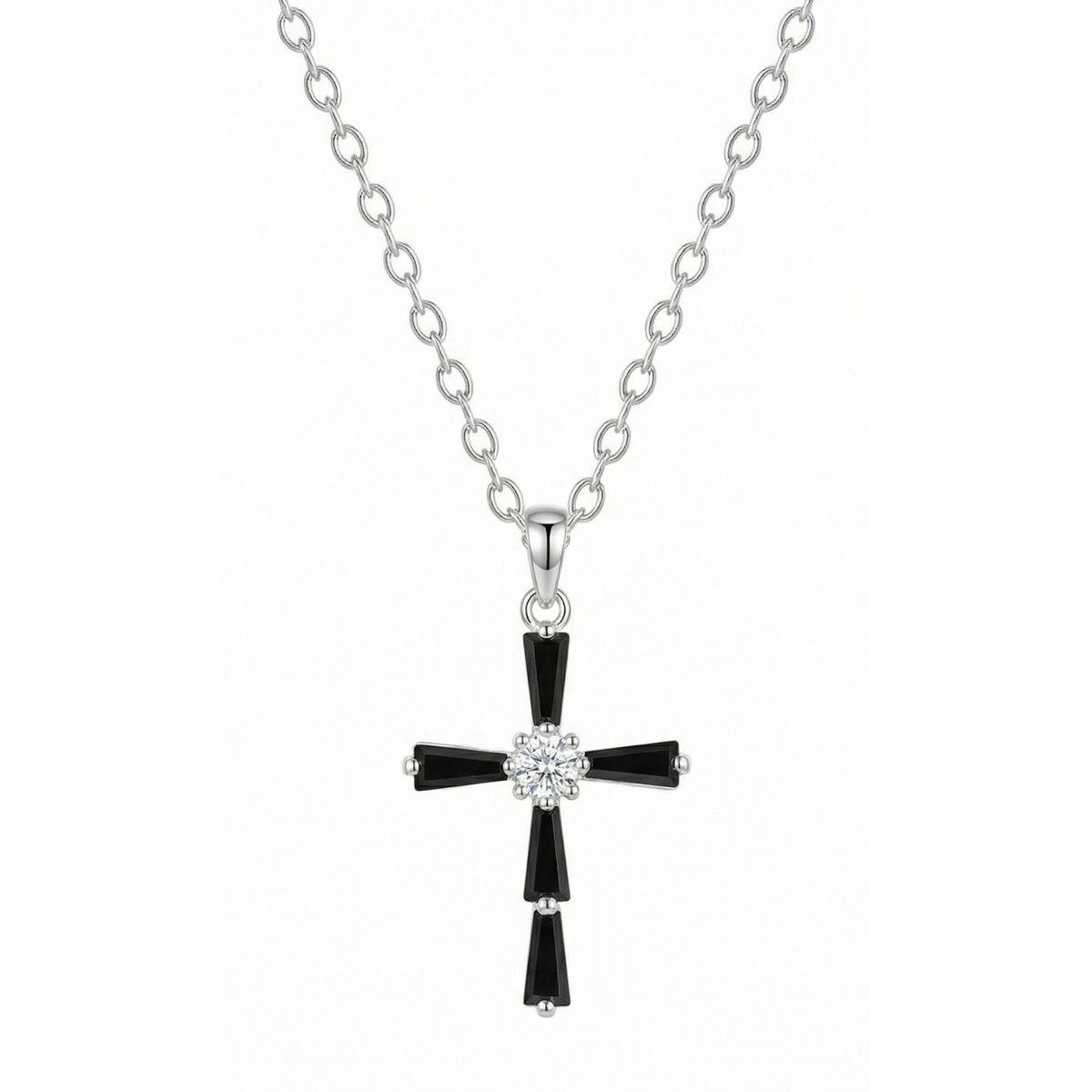KARMY - Collar Unisex Cruz Joya Plata 925 Circonita Negra Regalo