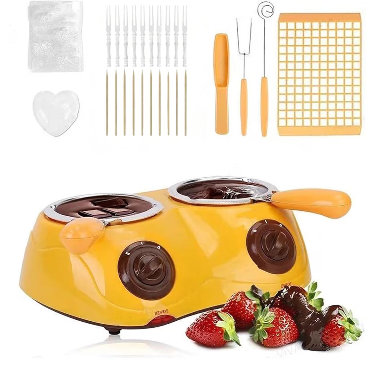 GENERICO - Ollita Chocolatera Doble Eléctrica Amarillo para Fondue Máquina para derretir Chocolate