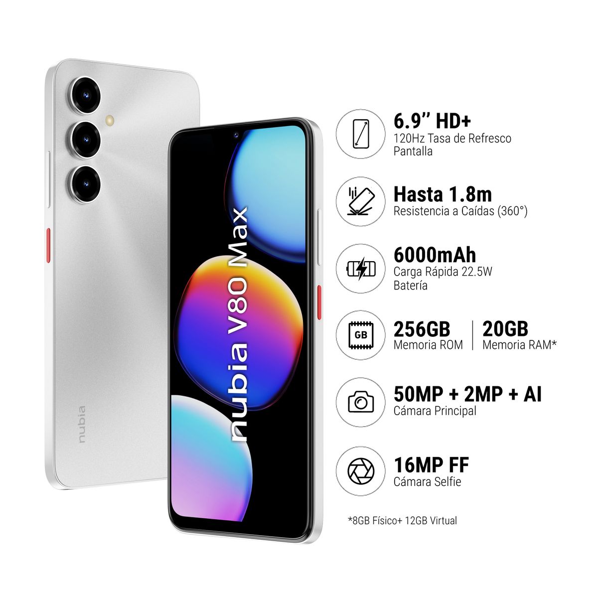 ZTE - ZTE NUBIA V80 MAX 8+12GB+256GB - PLATEADO