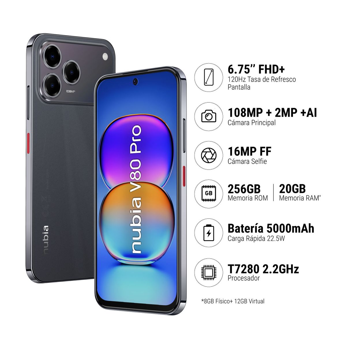 ZTE - ZTE NUBIA V80 PRO 8+12GB+256GB - NEGRO