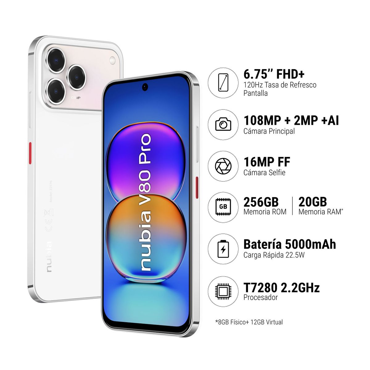 ZTE - ZTE NUBIA V80 PRO 8+12GB+256GB - BLANCO