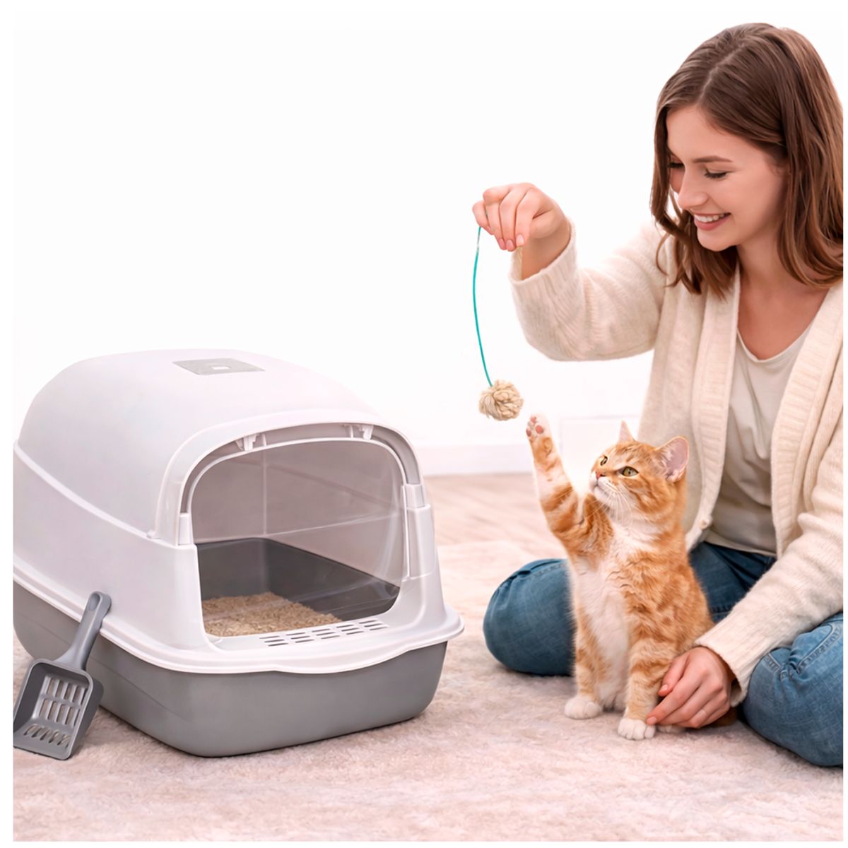 Arenero para Gato Cerrado con Tapa y Pala Caja de Arena Antiodor Ventilada 2 en 1 Grande, marca GENERICO - Foto 2