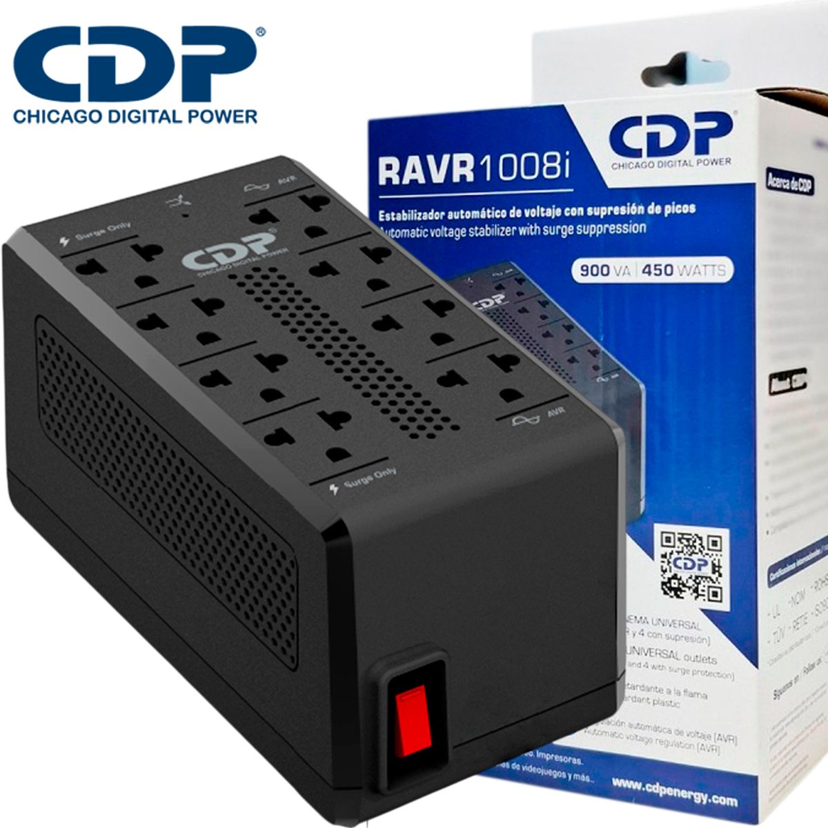 Estabilizador de Voltaje CDP RAVR1008I 900VA / 450W 8 Tomas, marca CDP - Foto Principal