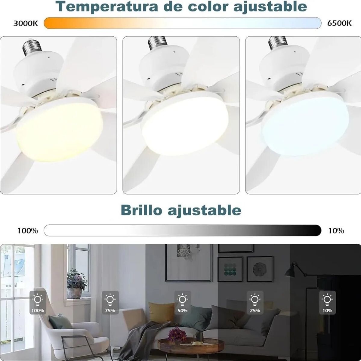 GENERICO - Ventilador de techo inteligente con luz