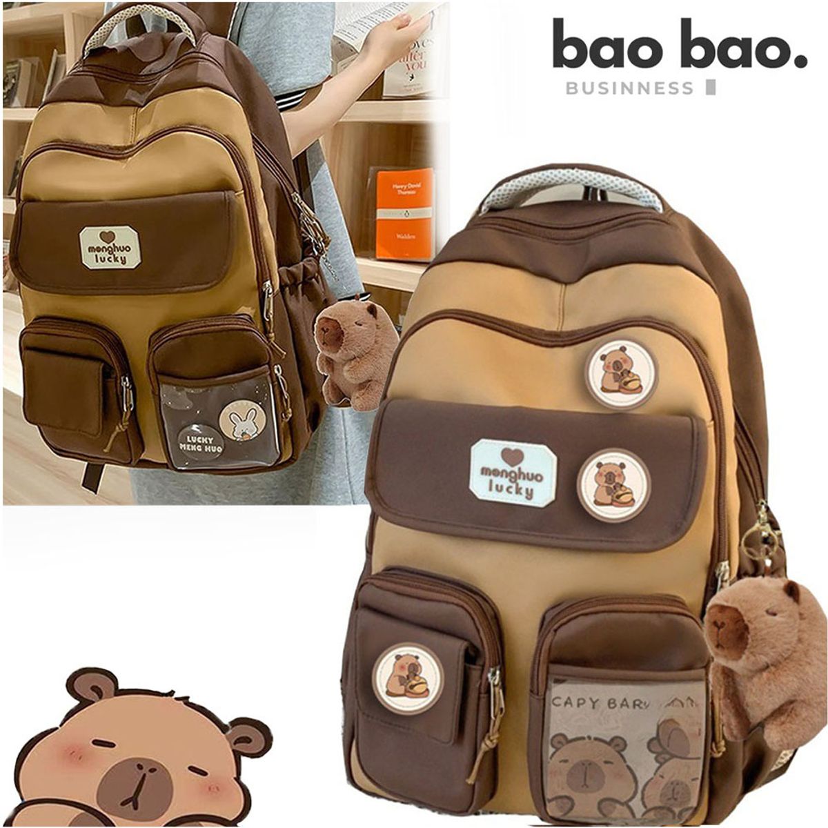 Mochila Mujer Niños de Capibara Kawaii Mochila Escolar Niña Incluye Accesorios, marca GENERICO - Foto Principal
