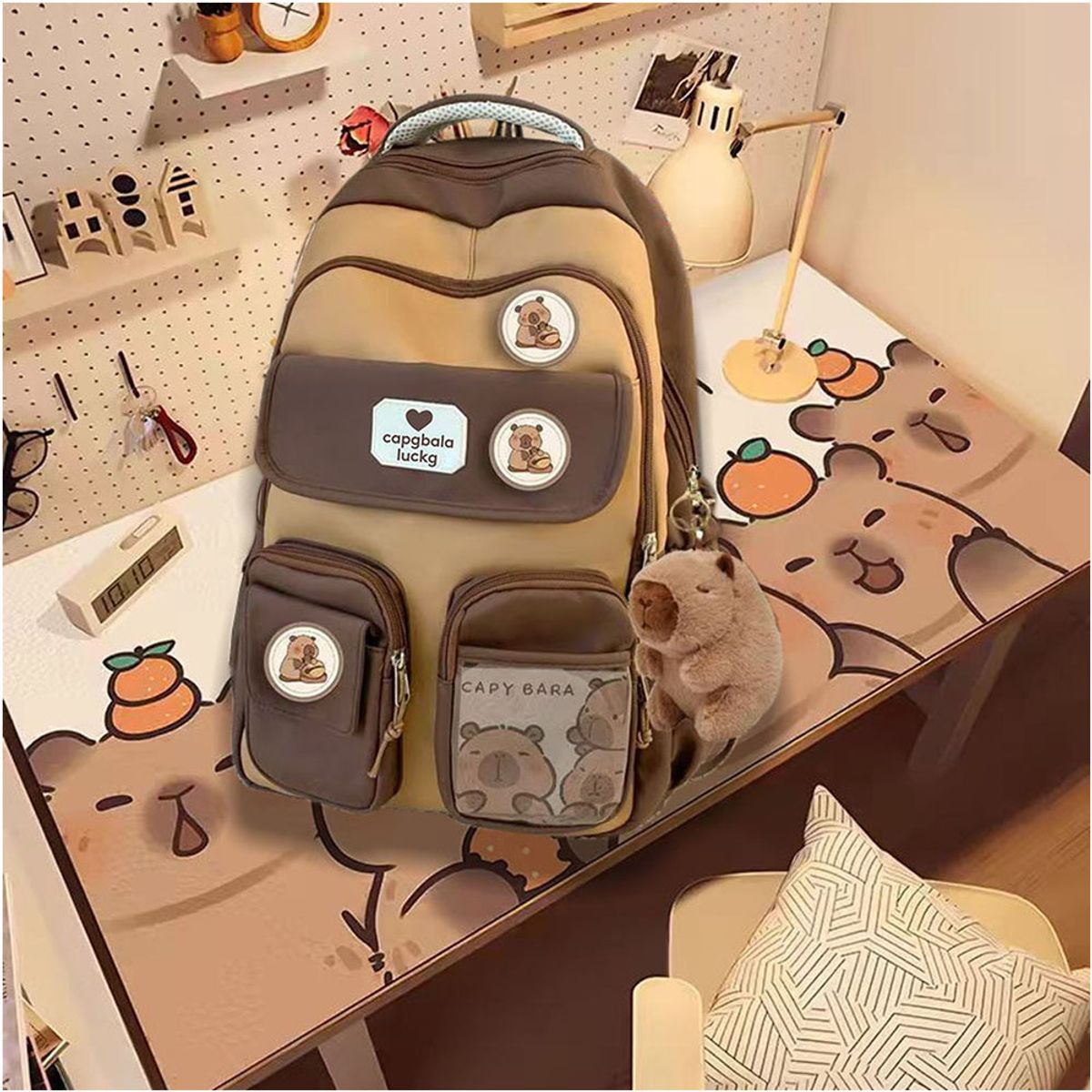 Mochila Mujer Niños de Capibara Kawaii Mochila Escolar Niña Incluye Accesorios, marca GENERICO - Foto 2