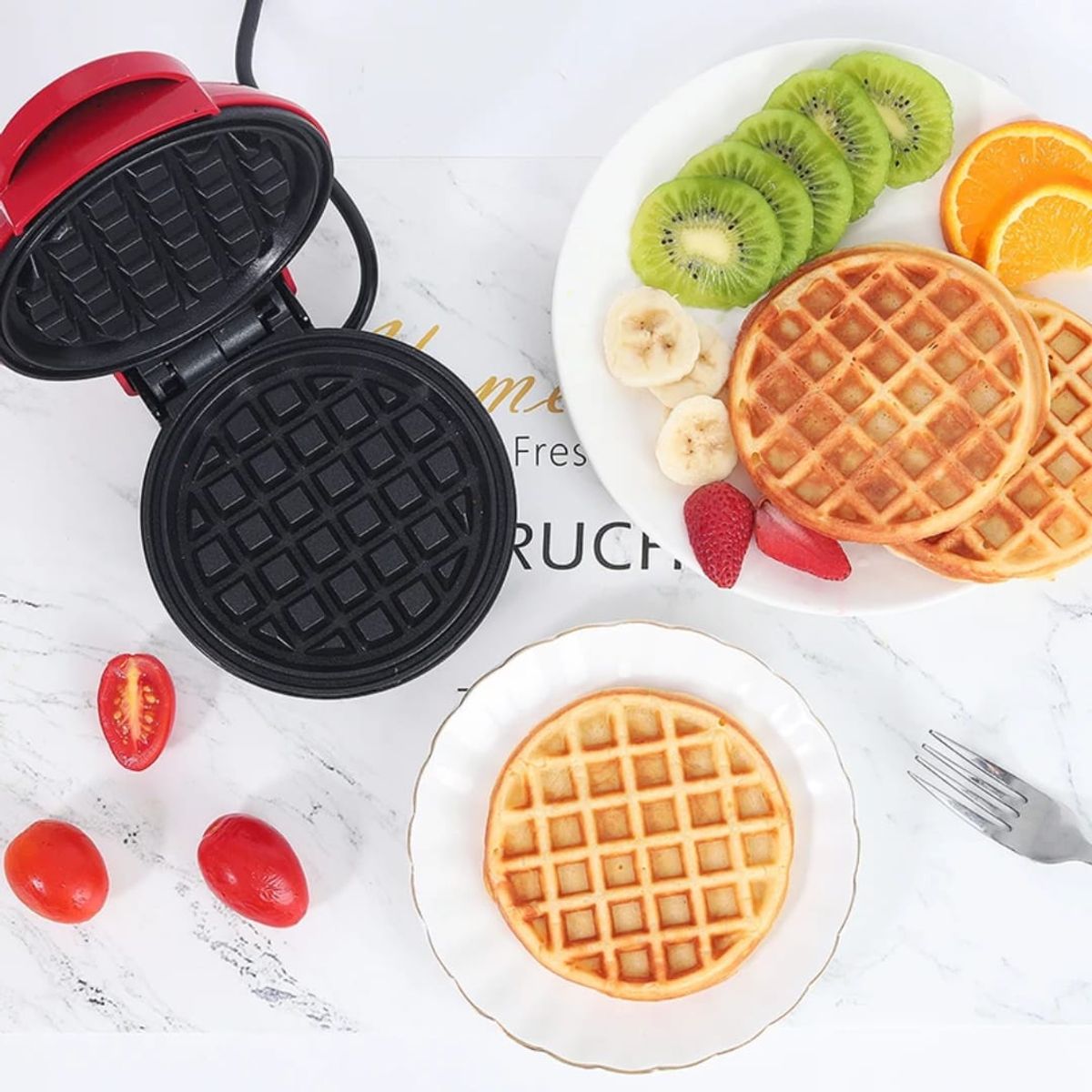OEM - Mini Wafflera Eléctrica 350W Antiadherente - Ideal para Desayunos y Snacks