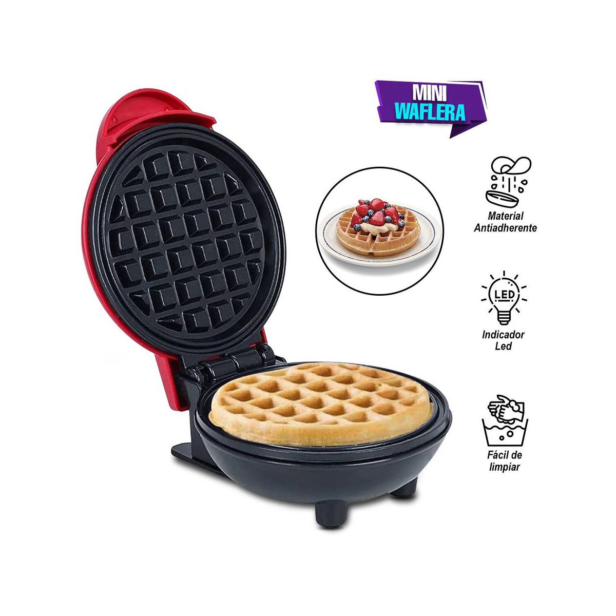OEM - Mini Wafflera de Cocina Multifuncional Antiadherente - Fácil de Limpiar 350W