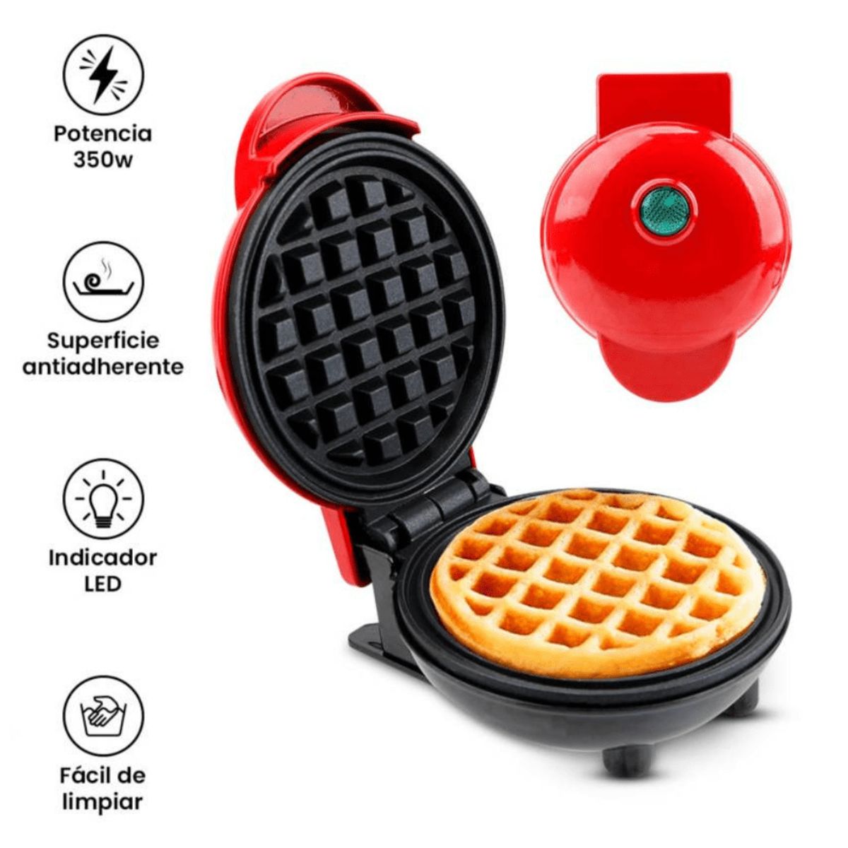 OEM - Mini Máquina de Waffles 350W con Superficie Antiadherente - Desayuno Rápido