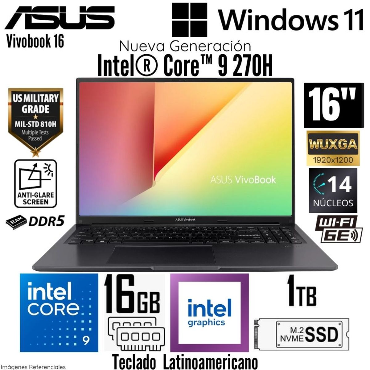 ASUS - Laptop Asus Vivobook 16 X1605VA-MB2560 Intel Core 9 270H 16GB RAM 1TB SSD 16"  WUXGA - Indie Black