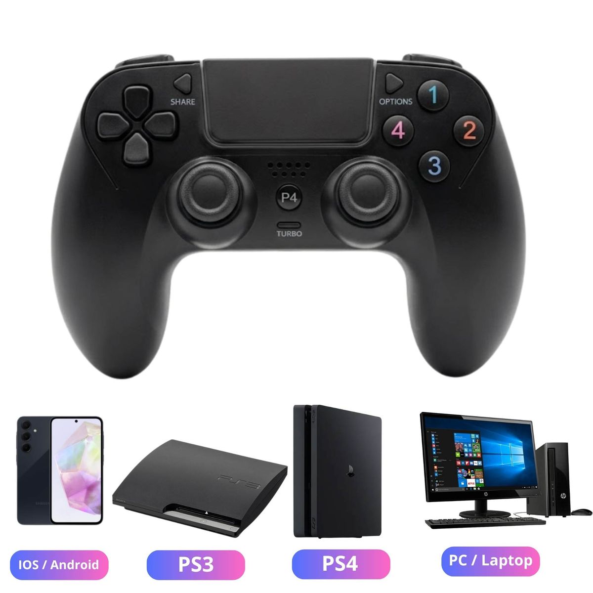 SEISA - Joystick Mando Control para Ps3 Ps4 PC Android Inalámbrico Recargable  Vibración Dual