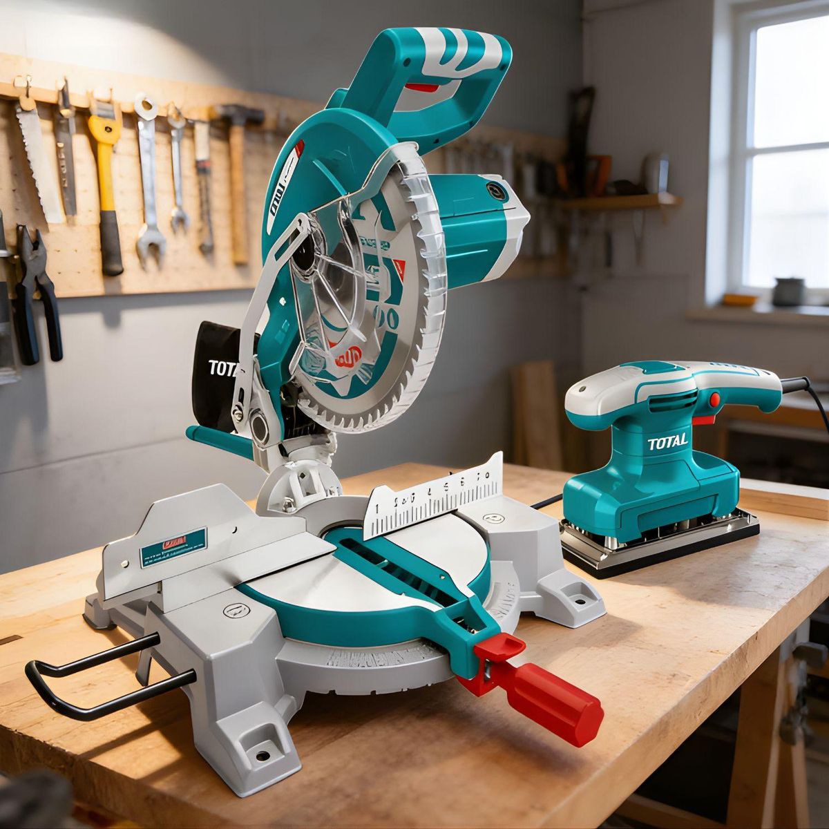 TOTAL - Sierra ingletadora 1800w 10 + lijadora de palma 320w Total