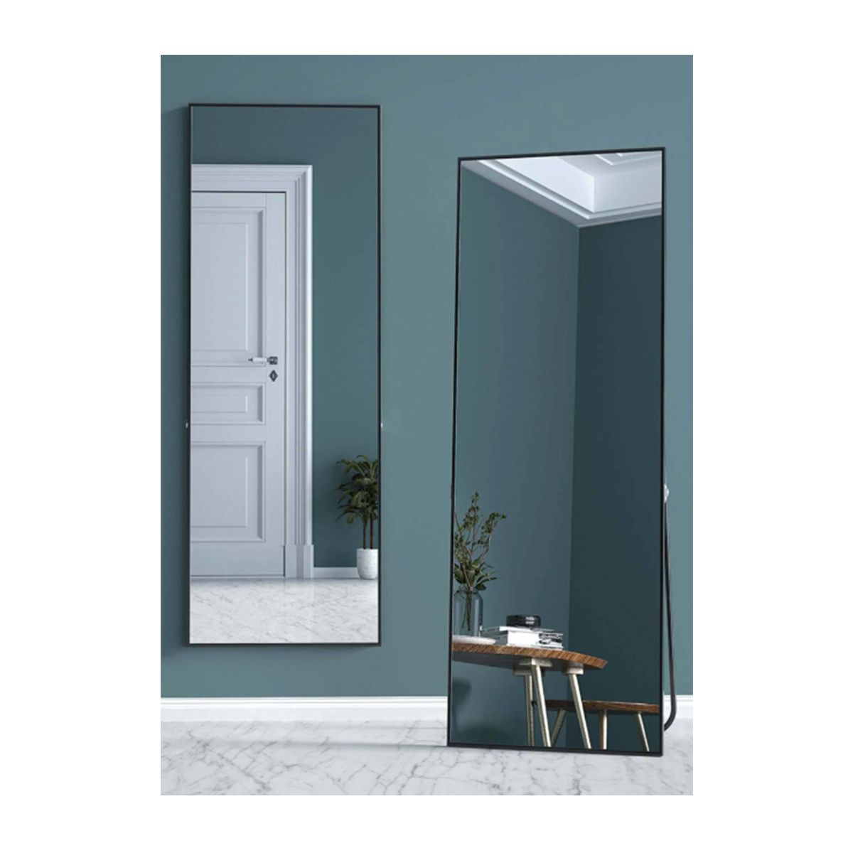 GENERICO - Espejo Rectangular Negro Con Parante Para Dormitorio Hogar Sala 160cm