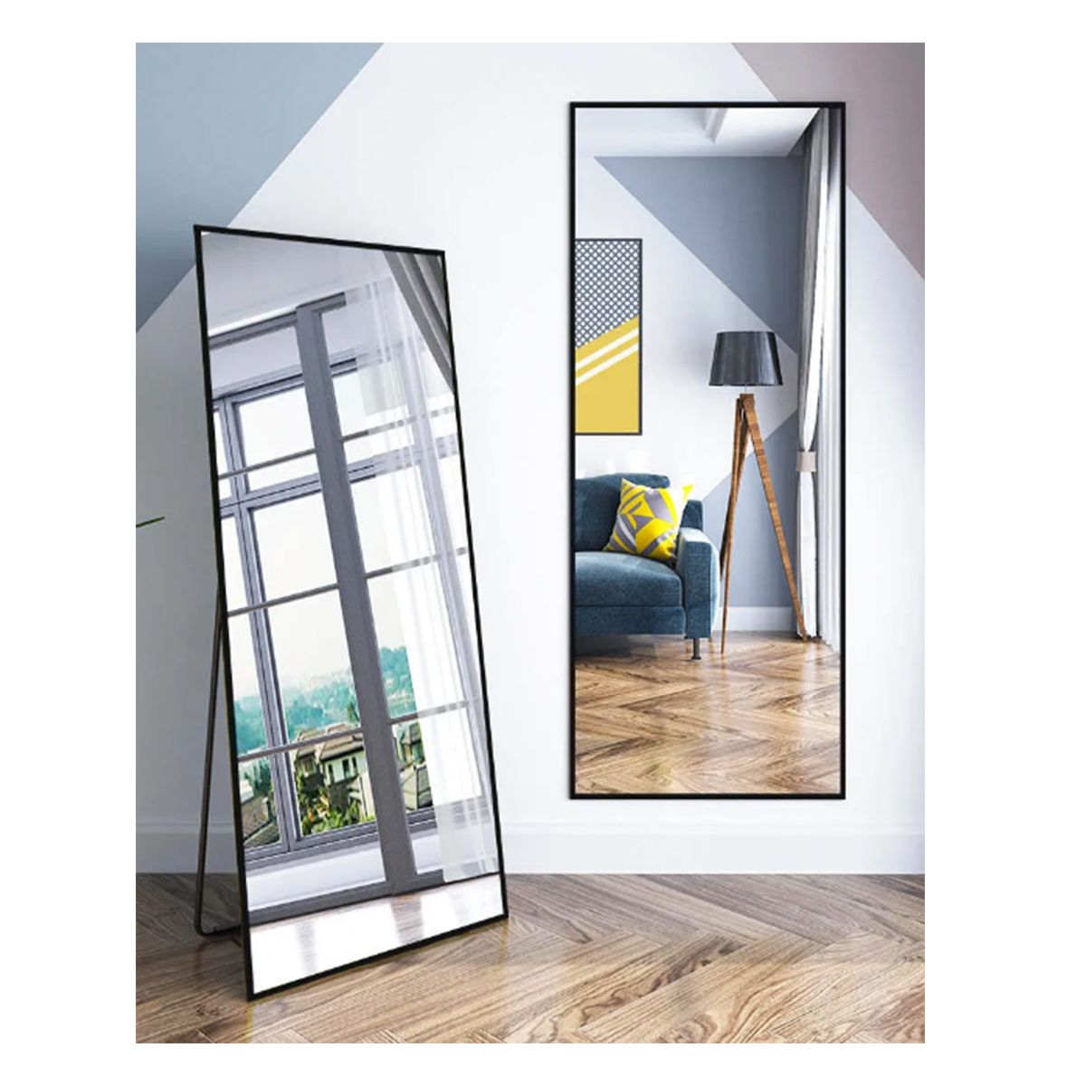 GENERICO - Espejo Rectangular Negro Con Parante Para Dormitorio Hogar Sala 160cm