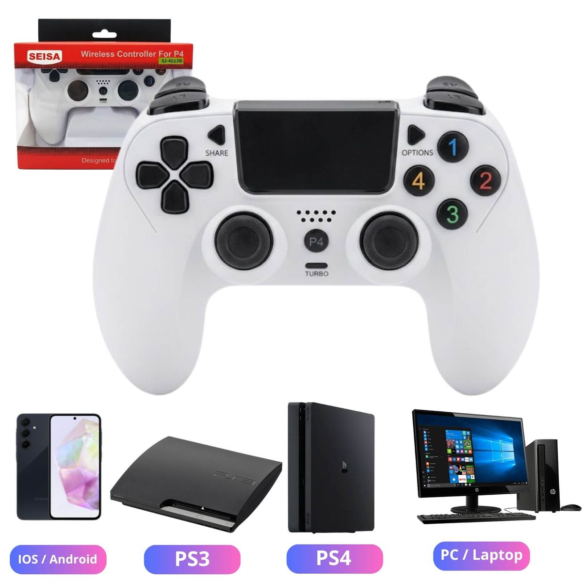 SEISA - Joystick Mando Control para Ps3 Ps4 PC Android Inalámbrico Recargable  Vibración Dual