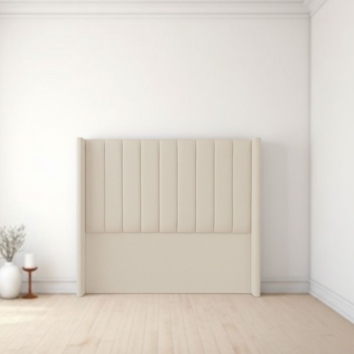 MUEBLES MACRUMO - Combo Cama tapizada Barcelona-Queen Beige claro+Colchón Semiortopédico