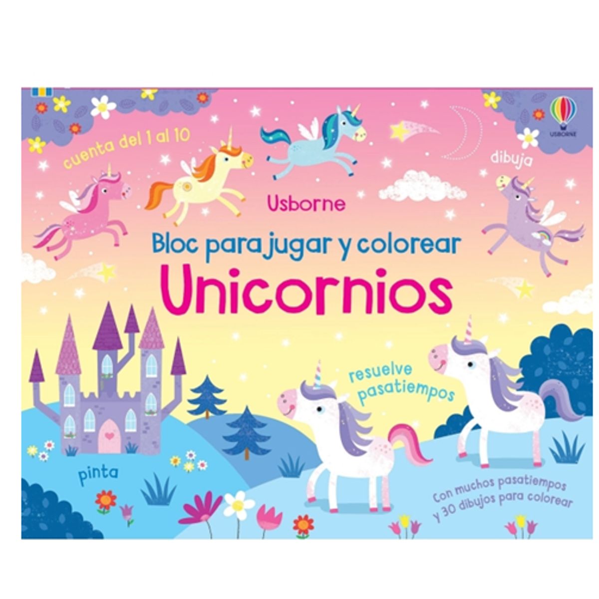 EDICIONES COQUITO - Libro usborne UNICORNIOS BLOC PARA JUGAR Y COLOREAR