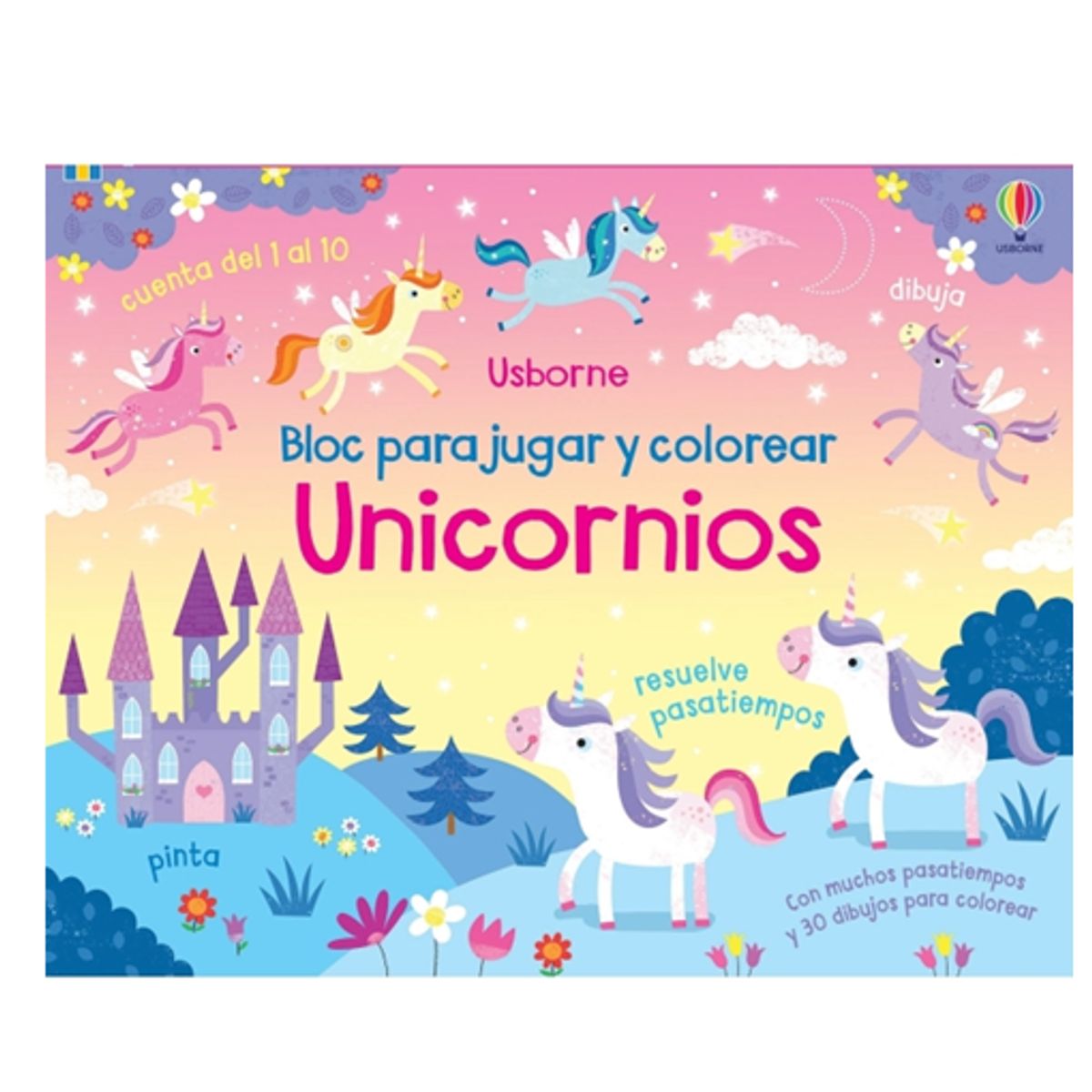 EDICIONES COQUITO - Libro usborne UNICORNIOS BLOC PARA JUGAR Y COLOREAR