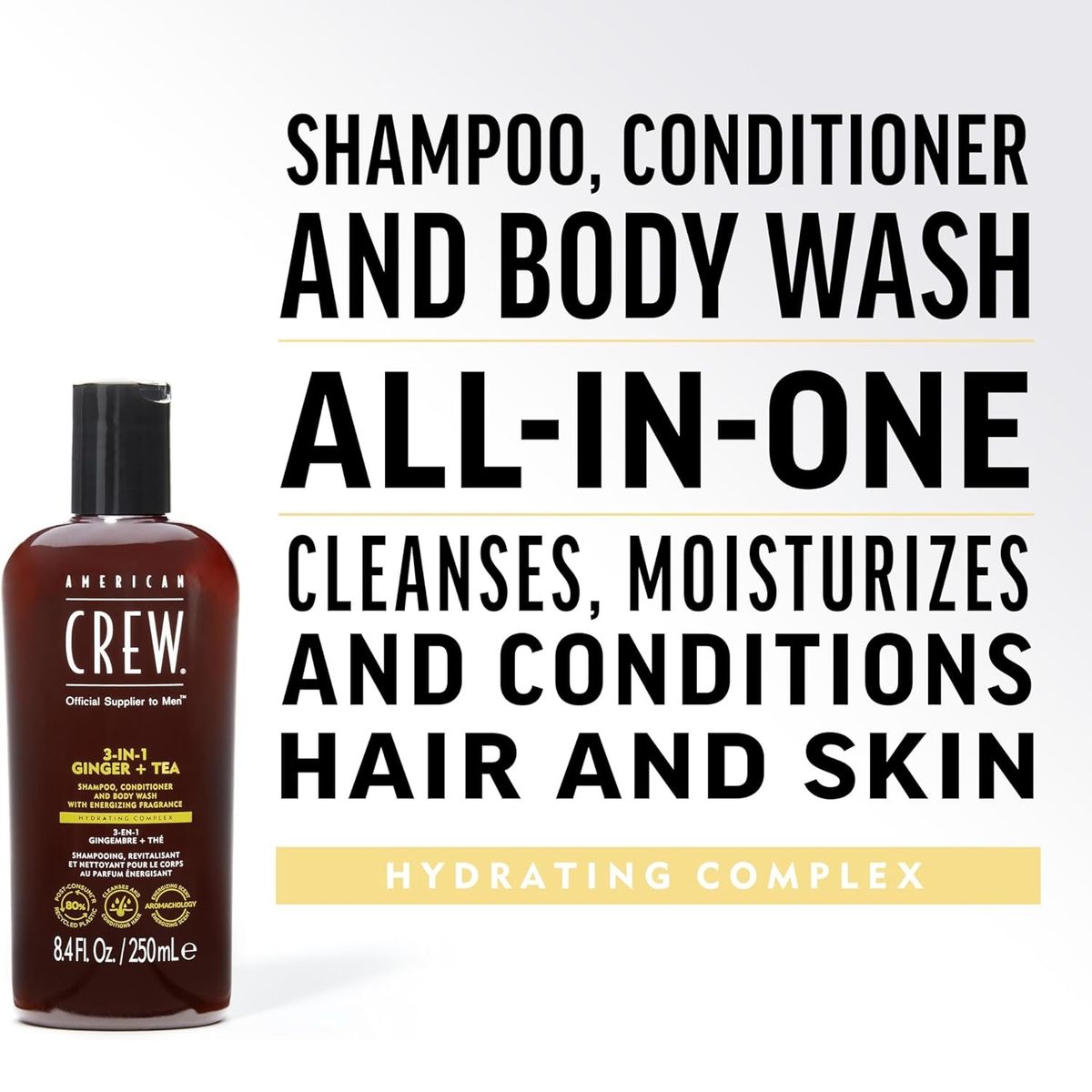 AMERICAN CREW - 3-in-1 Ginger + Tea Shampoo, Conditioner and Body Wash American Crew 250ml