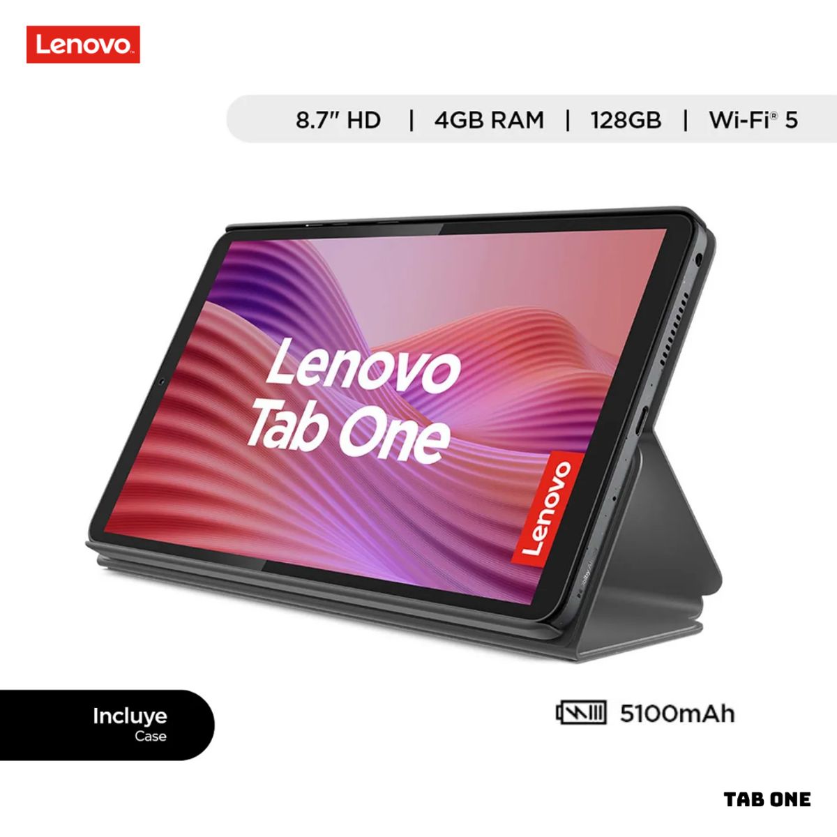 LENOVO - TABLET LENOVO TAB ONE WIFI 4GB RAM 128GB ROM - GRIS + FOLIO CASE