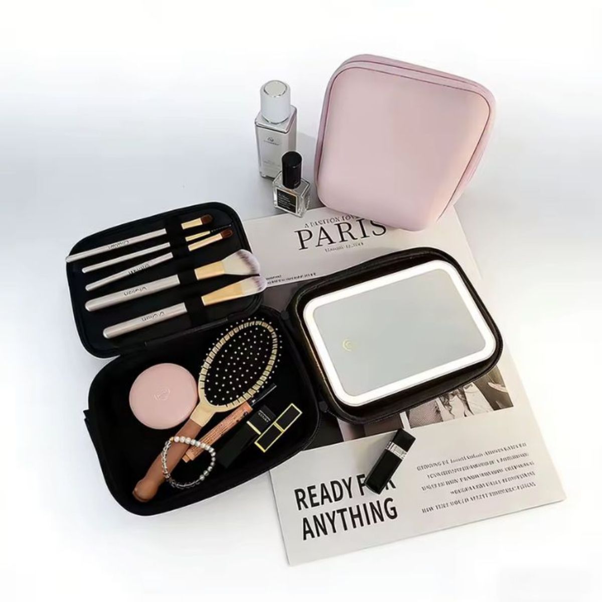 GENERICO - Neceser de Maquillaje Negro con Espejo LED Organizador Cosmético Portátil con Luz