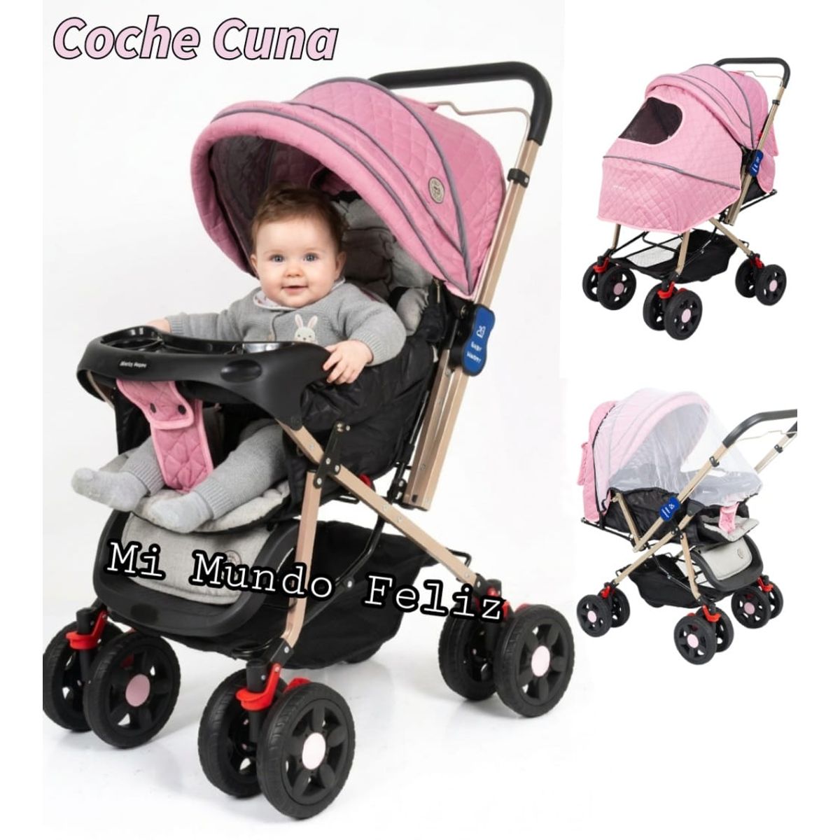 Baby - Coche para Bebe Capota Golden Rosado