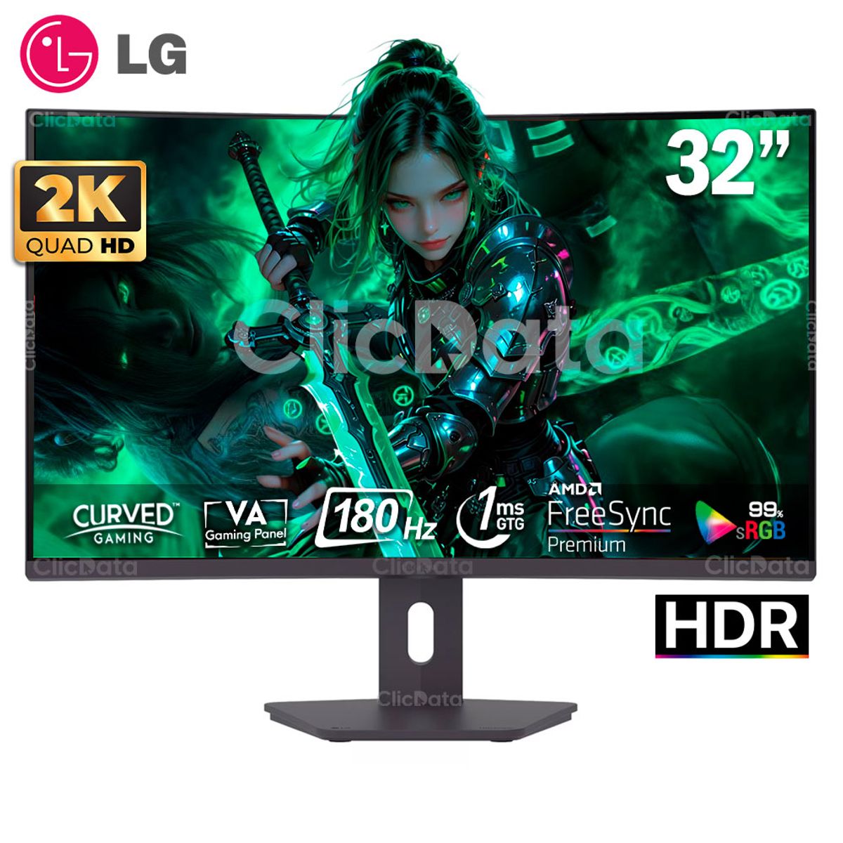 LG - MONITOR LG UltraGear 32G600A-B, 32 Curvo VA, QHD, 180Hz, 1ms, FreeSync