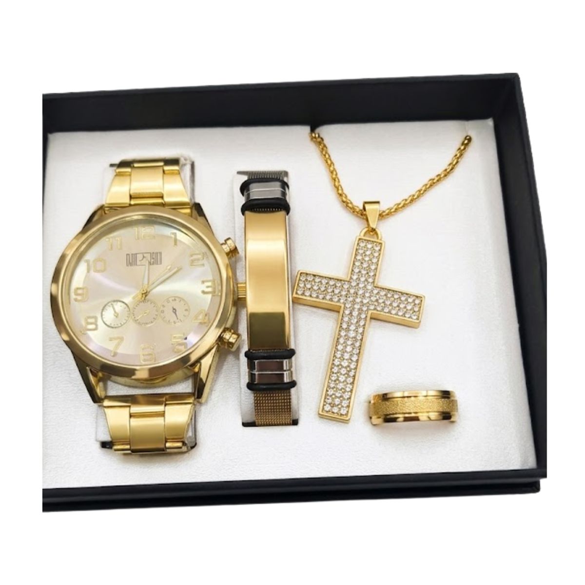 GENERICO - SET DE RELOJ  PULSERA COLLAR Y CADENA KIT 4 EN 1 PARA HOMBRES REGALO PERFECTO