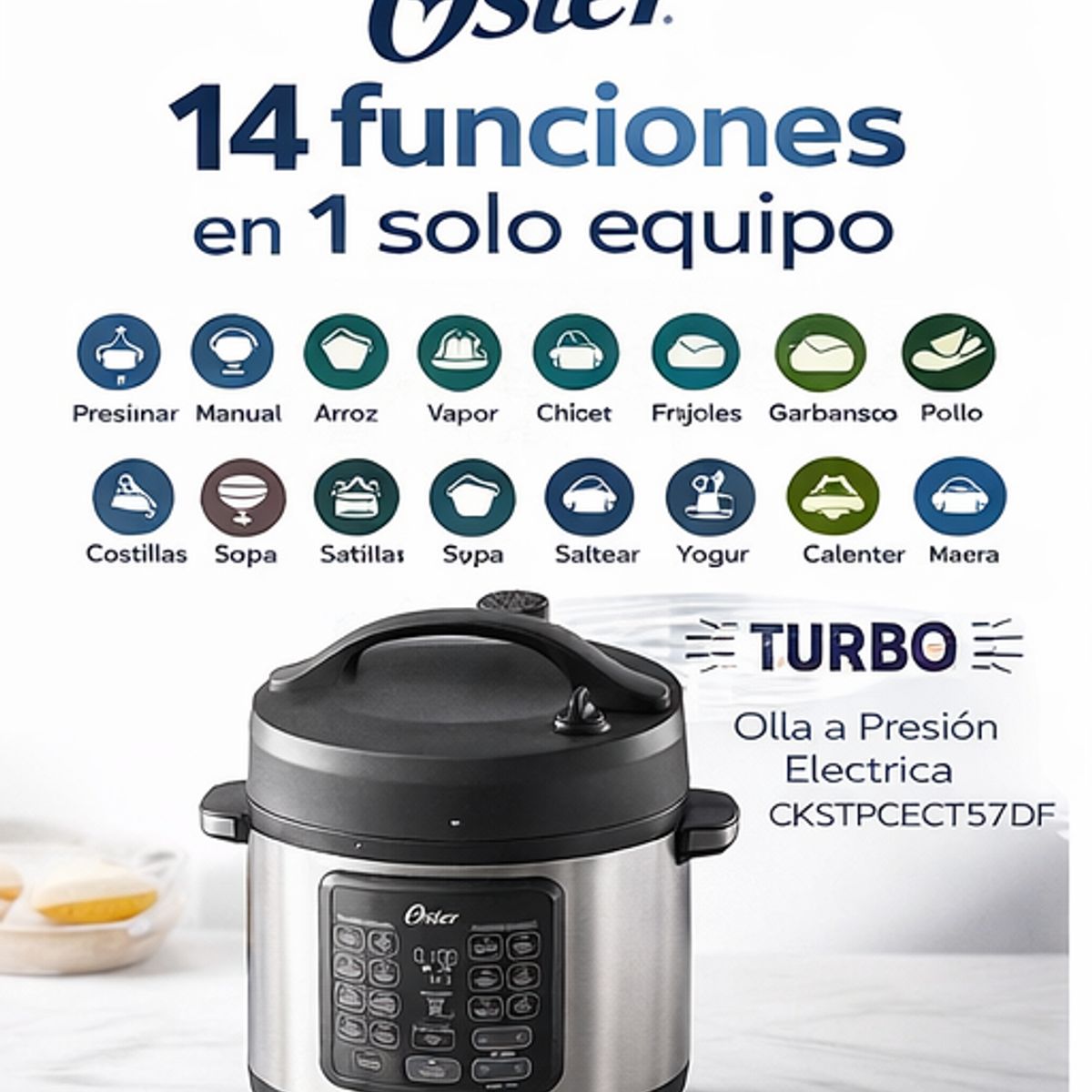 OSTER - Multiolla Oster 5.7L 14 Funciones Olla a Presión Eléctrica Digital CKSTPCECT57DF