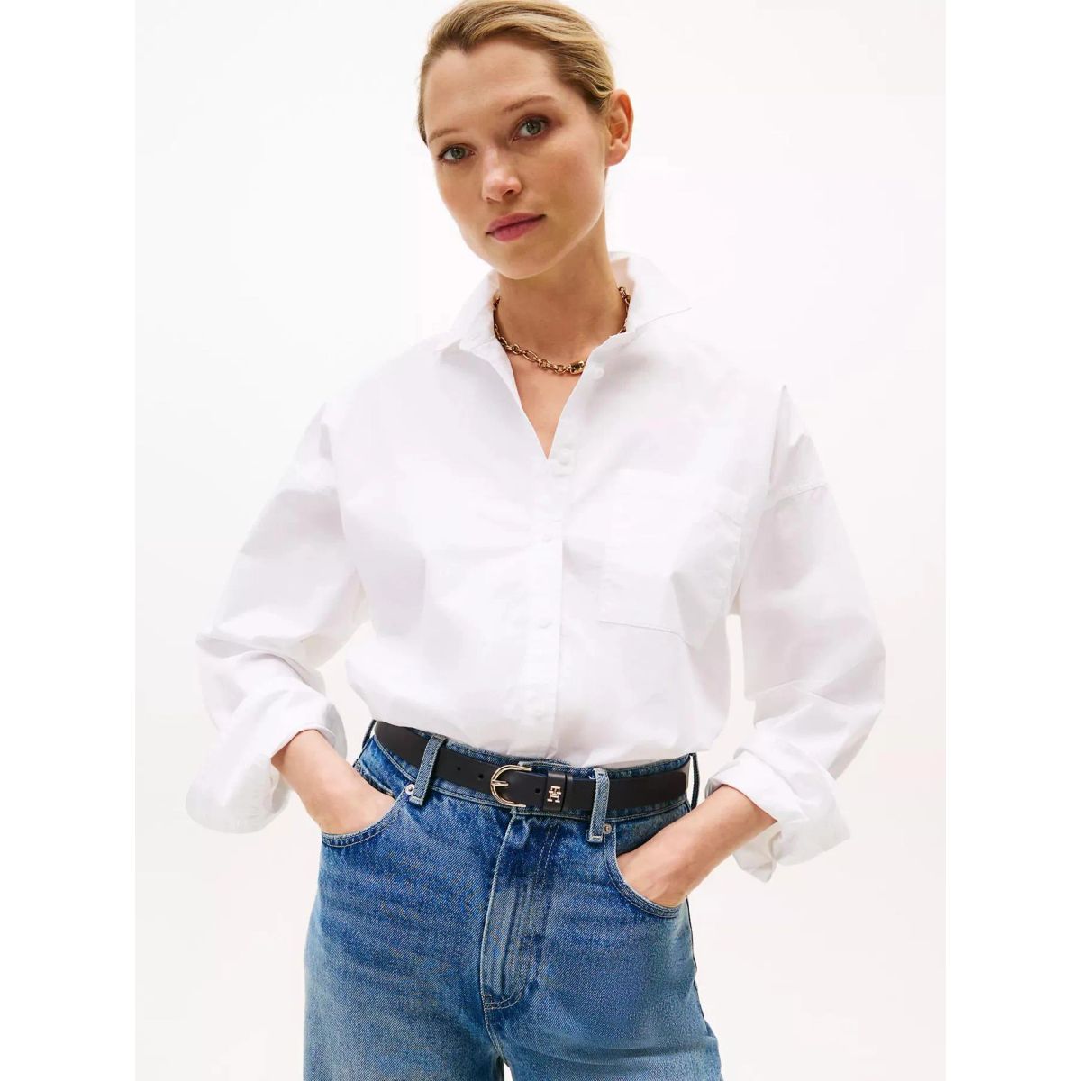 TOMMY HILFIGER - BLUSA W LS RELAXED SOLID SHIRT