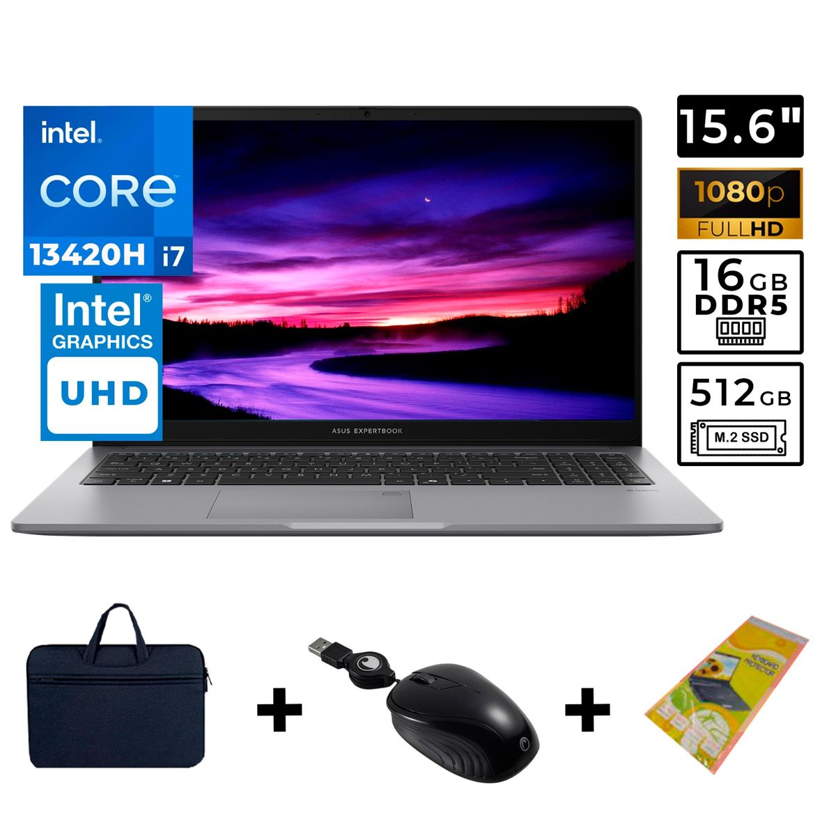 ASUS - LAPTOP ASUS EXPERTBOOK P1, INTEL CORE I7 13620H, RAM 16GB DDR5, 512GB SSD, PANTALLA 15.6 FHD IPS,
