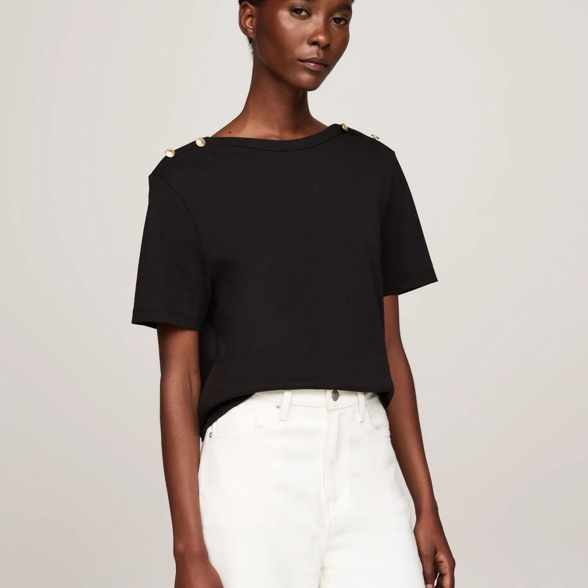 TOMMY HILFIGER - CAMISETA REG STRIPE GOLD BTN C-NK SS TH