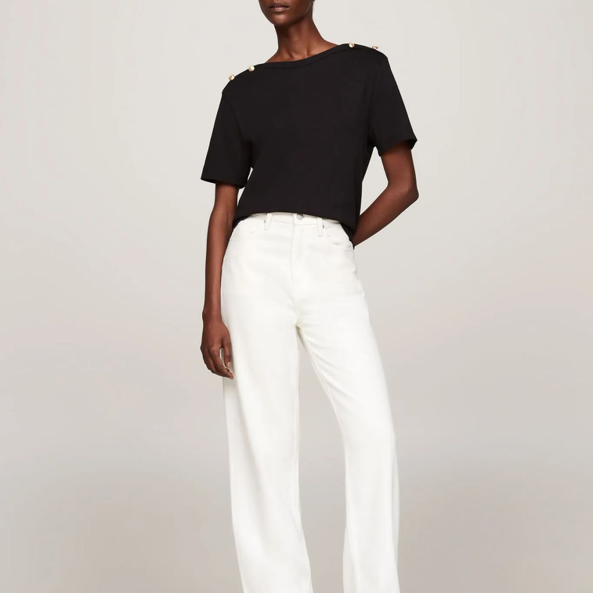 TOMMY HILFIGER - CAMISETA REG STRIPE GOLD BTN C-NK SS TH