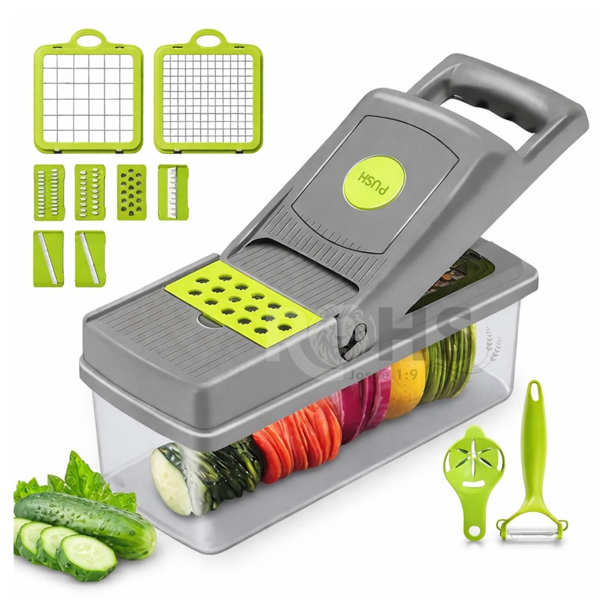 OEM - Picador De Verduras Multifuncional 14 En 1 Para Cortar, Rallar Y Rebanar