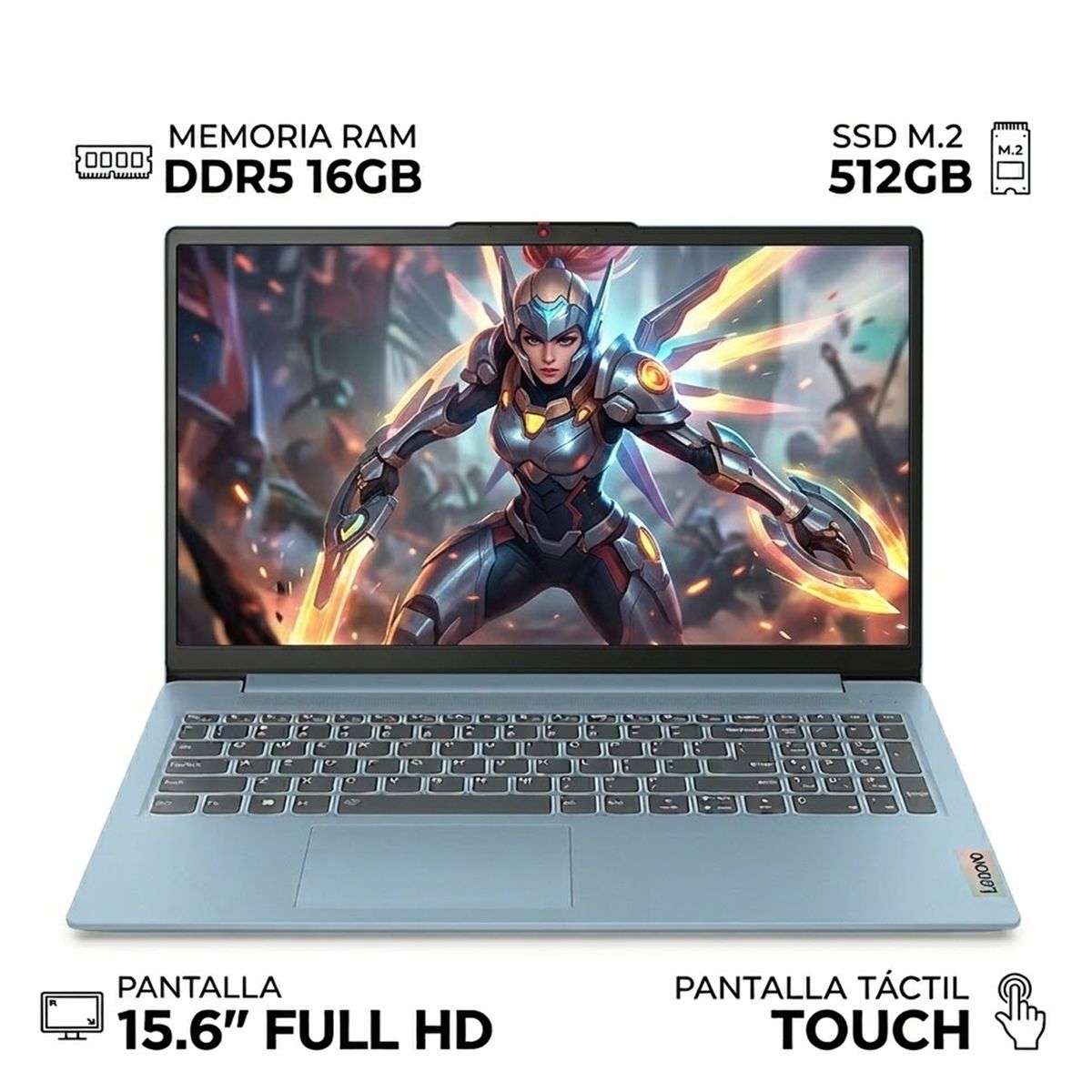 LENOVO - Laptop Lenovo Intel Core i5 12450H DDR5 16GB 512GB IDEAPAD SLIM 3 12° Gen 15.6” FULL HD TOUCH