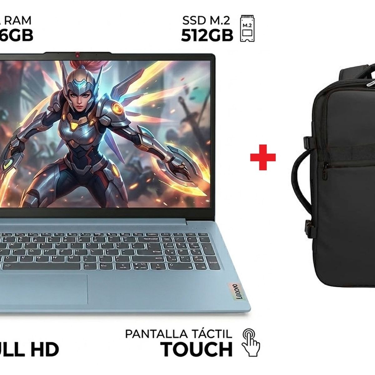 LENOVO - Laptop Lenovo Intel Core i5 12450H DDR5 16GB 512GB IDEAPAD SLIM 3 12° Gen 15.6” FHD TOUCH + MOCHILA