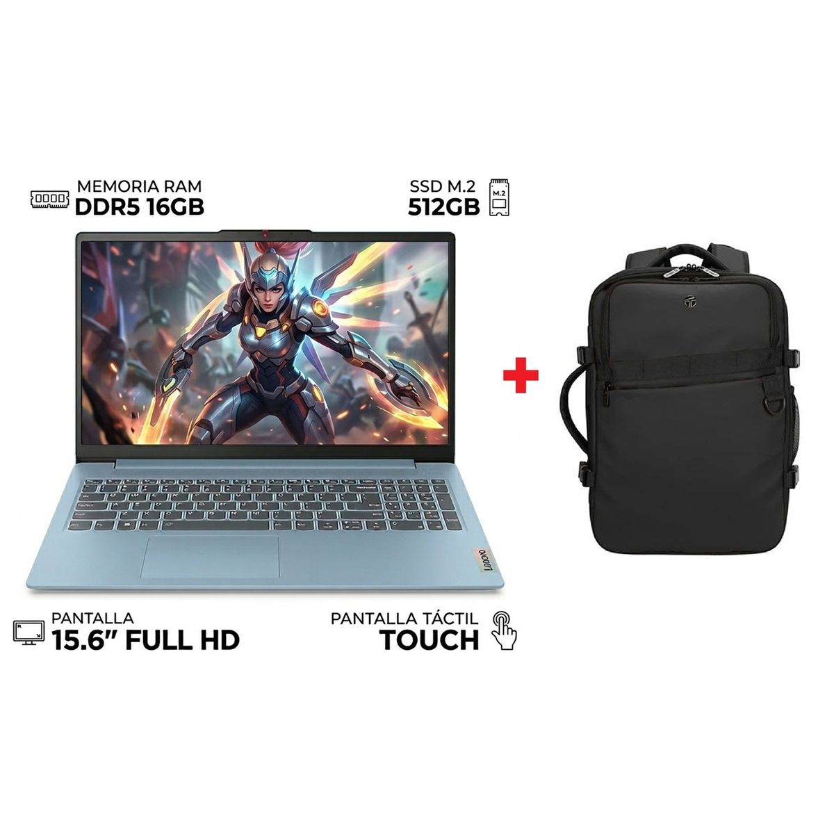 LENOVO - Laptop Lenovo Intel Core i5 12450H DDR5 16GB 512GB IDEAPAD SLIM 3 12° Gen 15.6” FHD TOUCH + MOCHILA