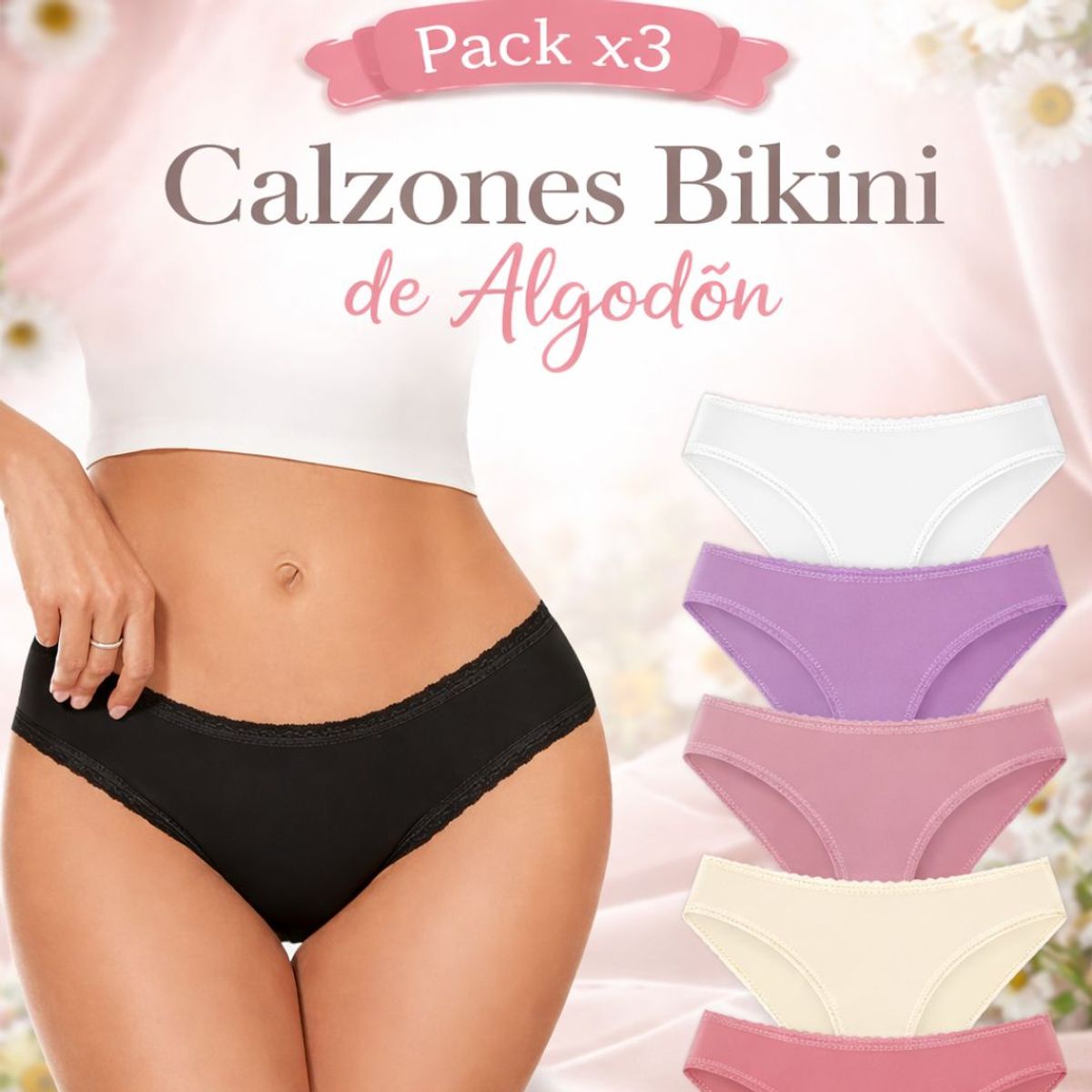 GENERICO - Pack 3 calzón de algodón para mujer