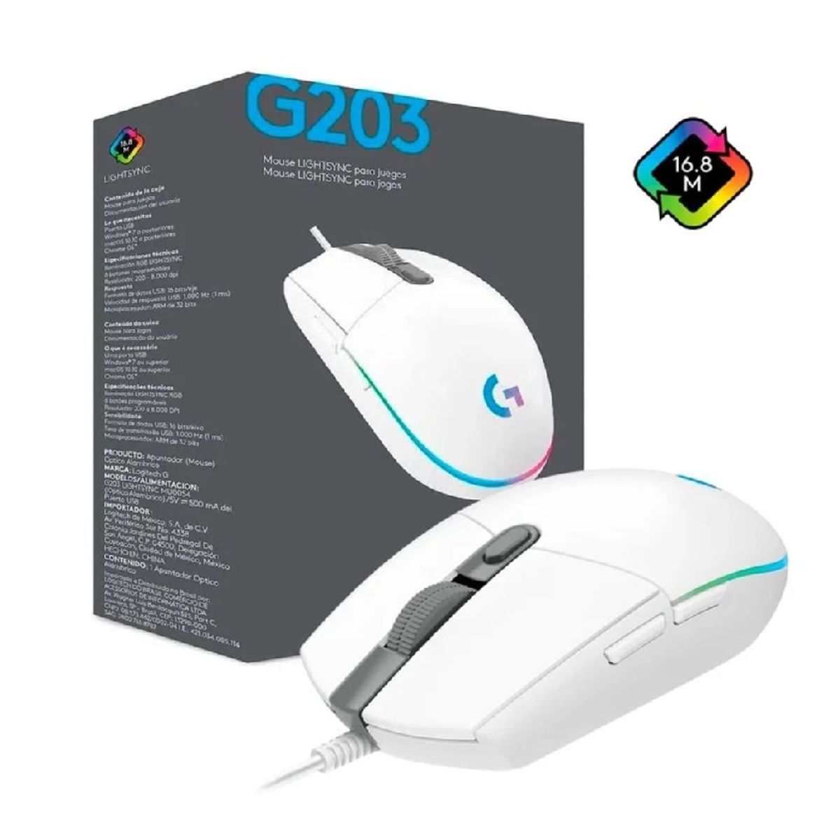 LOGITECH - Mouse Gaming Logitech G203 Lightsync  Blanco
