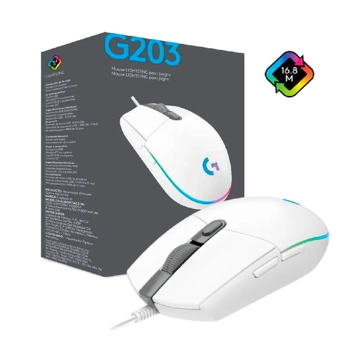 LOGITECH - Mouse Gaming Logitech G203 Lightsync  Blanco