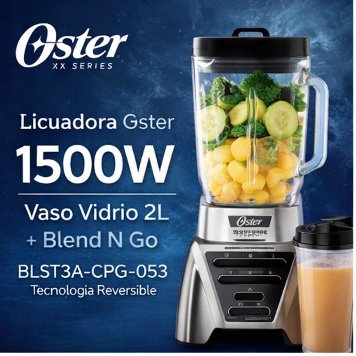 OSTER - Licuadora Oster Xpert Series 1500W Vaso de Vidrio 2L + Blend N Go BLST3A-CPG Tecnología Reversible