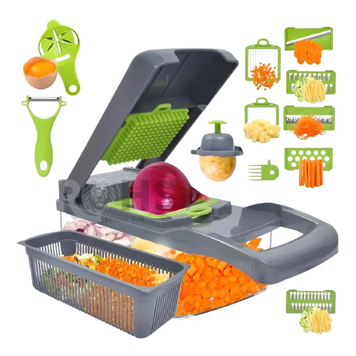 OEM - Picador De Verduras Multifuncional 14 En 1 Para Cortar, Rallar Y Rebanar