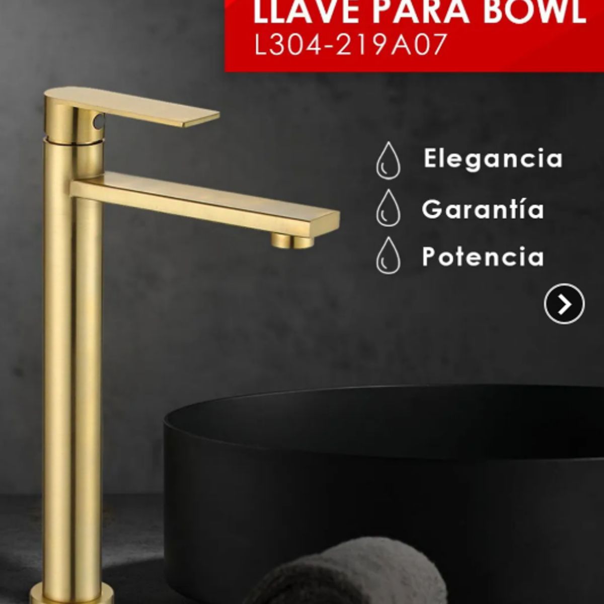 XM - LLAVE DE LAVATORIO ALTO DORADO AL MUEBLE L304-219A07