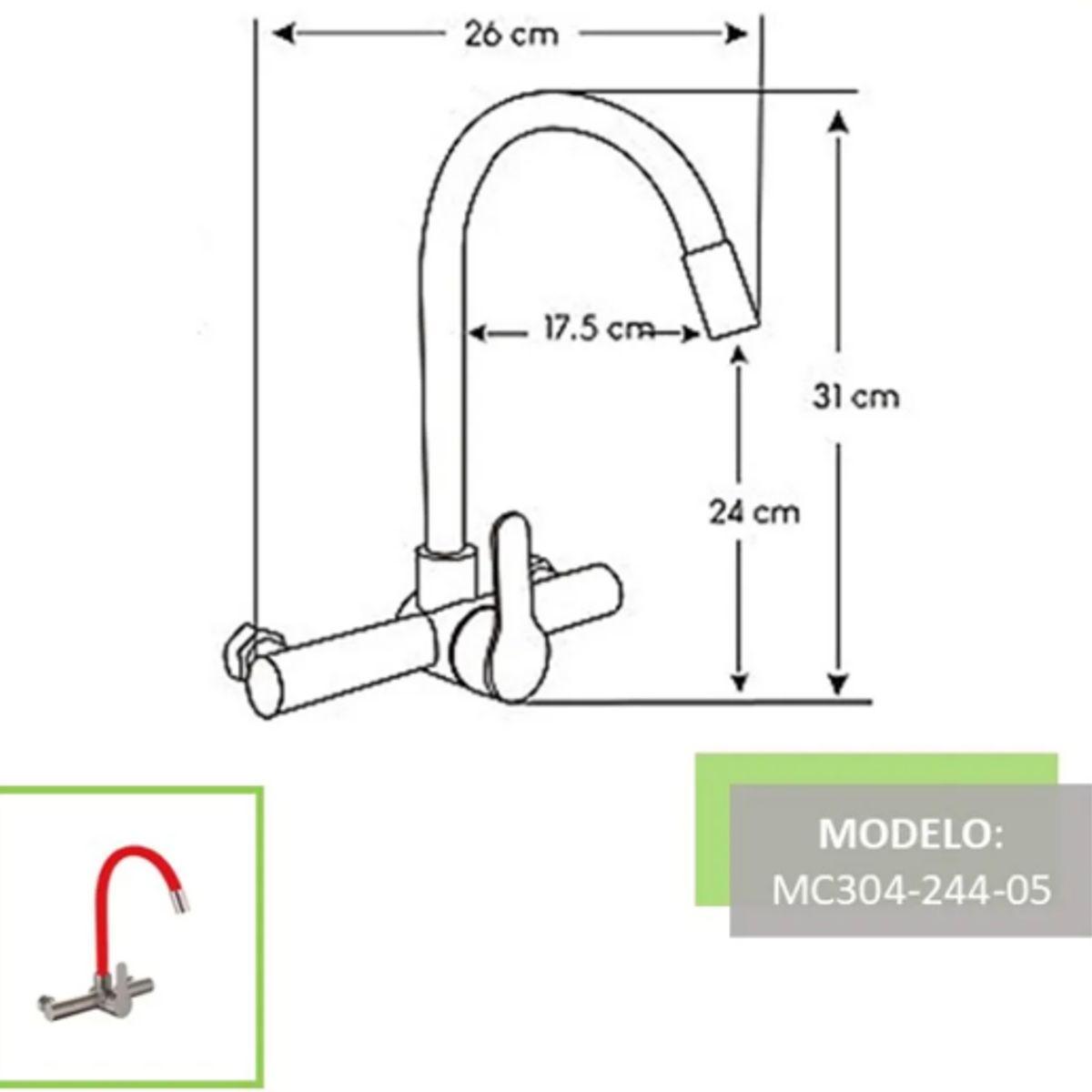 XM - MEZCLADORA DE COCINA PARED PICO FLEXIBLE ROJO MC304-244-05